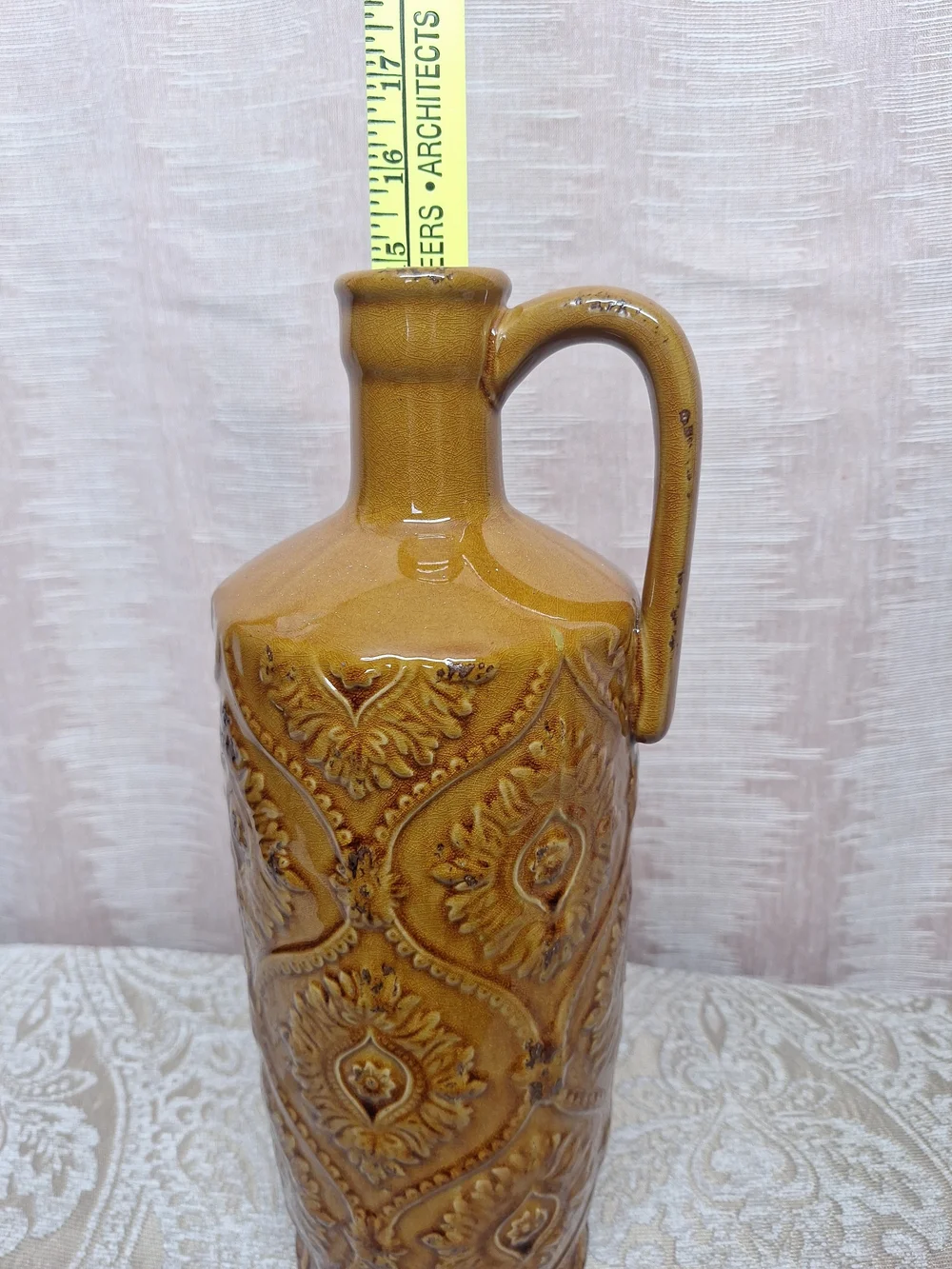 Vintage-Style Golden Brown Ceramic Pitcher Vase - Decorative Home Accent 15